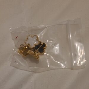 Gold and Black Flower Earrings